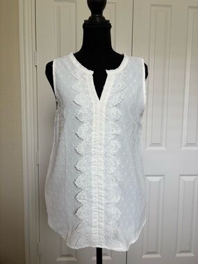White Sleeveless Lace Trim Top